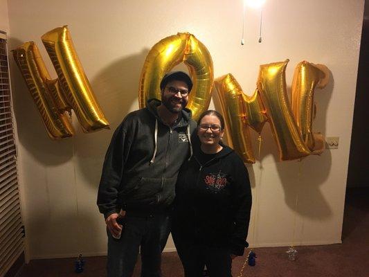 Our new home with balloons provided by our awesome realtor, Chris Martin!