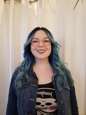 Mermaid hair!  Vivid color and long layed haircut by Monica