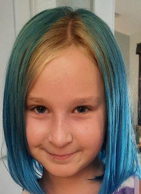 Blue tips? Try 90% of her hair!