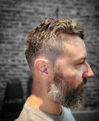 Zero fade tapered into beard
 (no beard trim)
 $31