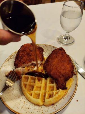 Chicken and waffles with pepper infused honey! Spicy honey!