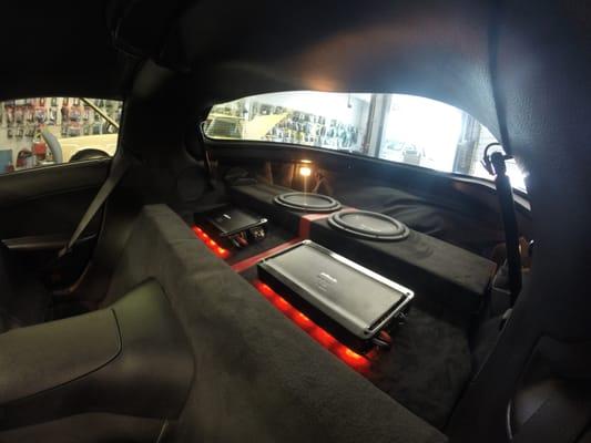 Custom installation and lighting in rear of Corvette