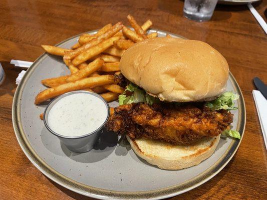 Hot Chicken Sammie. It was very nice and crunchy. It wasn't way too spicy, but it had a good kick to it. I recommend it.