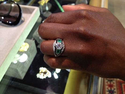 Circa 1930's Black Onyx, Emerald & Diamonds. Loved this one!!