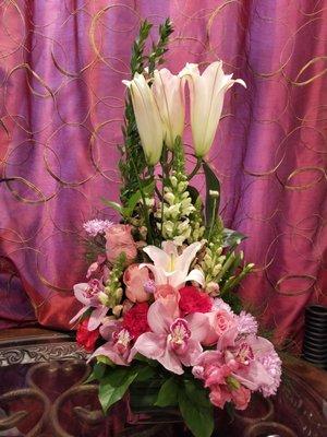 Birthday surprise with mix of lillies and orchids