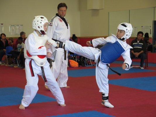 Sparring tests the skills we learn in real time - but safety is our top priority, so we wear full gear when using full contact.