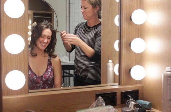 Kristin doing Andie's hair for her wedding