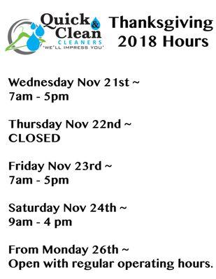 San Jacinto location- Thanksgiving hours 2018