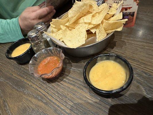 Chips with salsa and bad queso