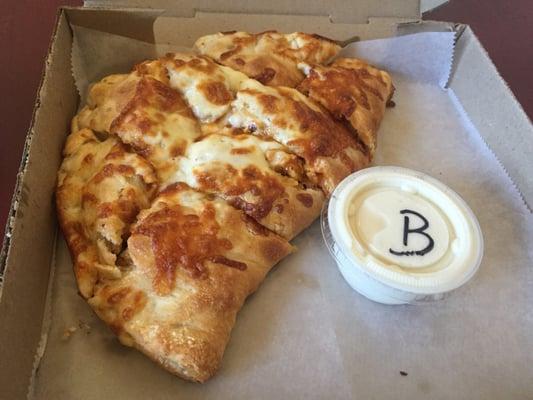 Buffalo Chicken Calzone with dipping sauce