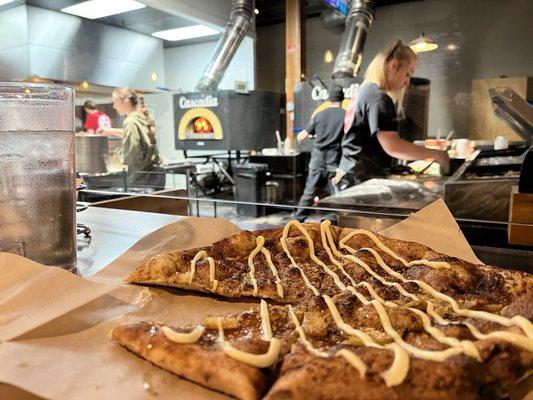 Dessert pizza!! Fire ovens in the back and the awesome team killing it.