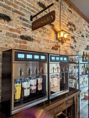 Whiskey vending machine with great tasting bourbon. You are able to try a taste for a few dollars or fill up to a double shot.