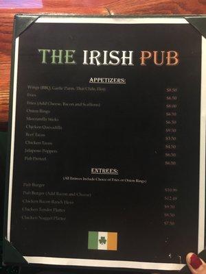 The current menu as of December 2018