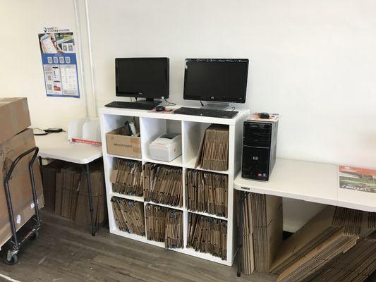 We provide 3 computers and label printers in the Self service area