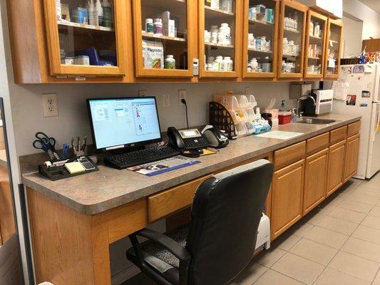 This is our pharmacy area. Most of the medications we prescribe can be filled during your visit.