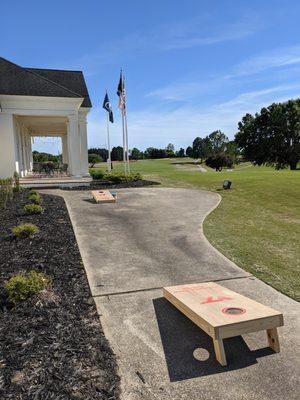 Virginia Tech cornhole outside the clubhouse.