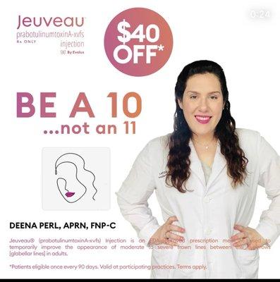 Get $40 off every Jeuveau (Botox) treatment when you sign up with Evolus rewards.