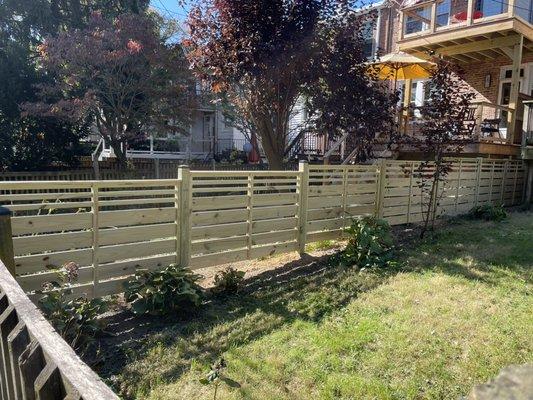 Pressure treated pine custom horizontal fence.