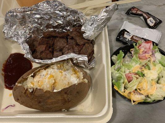 6 oz. Steak Tip Dinner with Loaded Baked Potato and a Side Salad