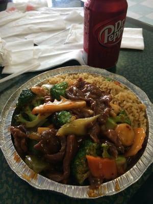 Garlic with Beef and pork fried rice and can of soda!!