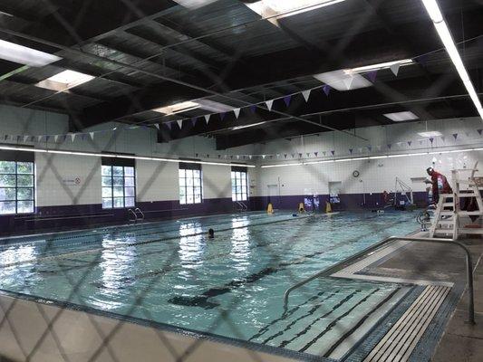 View of the pool from lobby area.