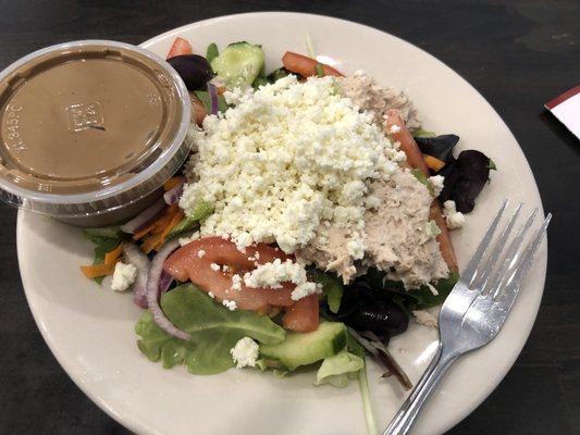 Small tuna salad with feta cheese/ house balsamic vinegar dressing