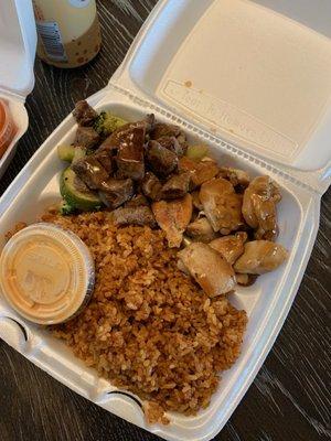 Hibachi Steak and Chicken with spicy rice