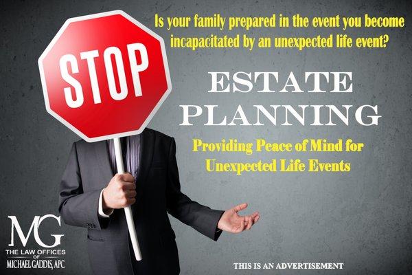 Estate Planning provides peace of mind for unexpected life events.