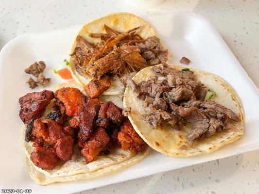 Three Tacos (barbacoa, pastor, asada)