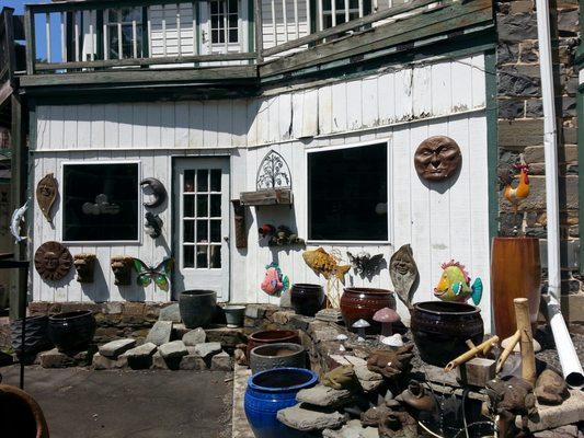 Flowerpots and ornaments at the front of the building