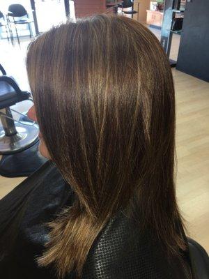 Partial highlights over previously box dyed hair.