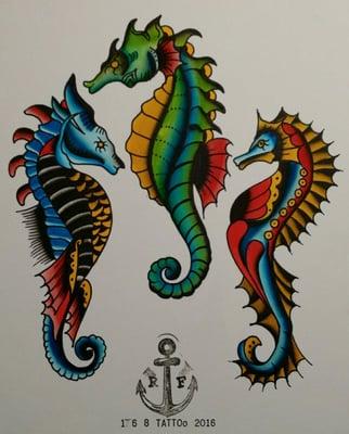 Some custom designed watercolor paintings.  A good example of one of a kind tattoos that you can pick from designed by us.