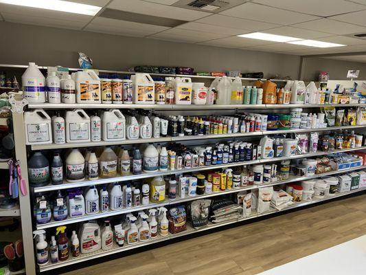 Wall of horse products! Shampoos, wound treatment, and dewormer!