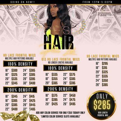 Lace Wig Unit Price List