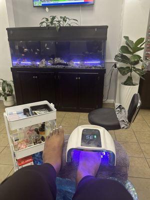 Gel polish dryer at pedicure station