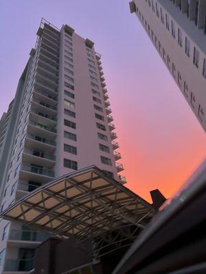 Outside at sunset on 4th floor main entrance