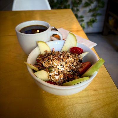 Yogurt, granola, and fruit