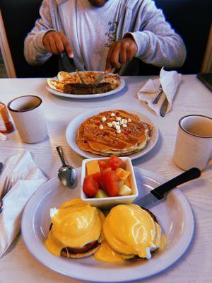 Eggs Benedict  NY Strip Steak & Eggs White chocolate raspberry pancakes