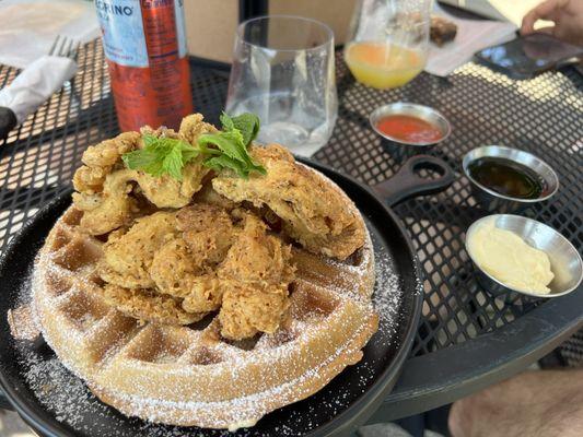 Oyster mushroom chicken and waffles