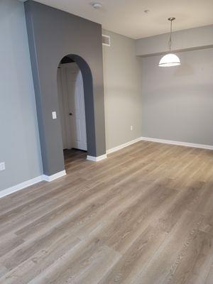 New Luxury Vinyl Plank (LVP) flooring installed during the renovation of a condominium in the Rancho San Diego area.