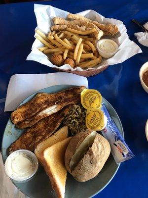 Catfish grilled and 3 piece Cajun cornbread catfish!