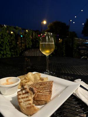 Crab cake panini on the outdoor patio!