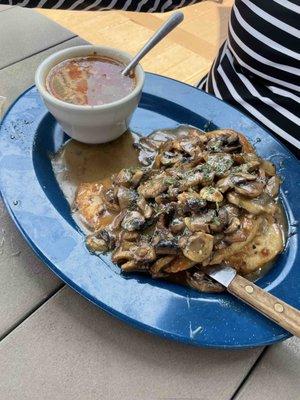 chicken marsala with a side soup