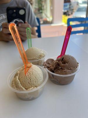 Single scoops of peanut butter honey and ferrero rocher