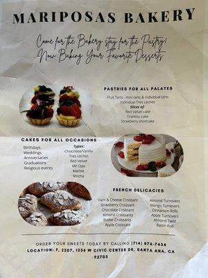 Mariposa Bakery menu. What something more? Just ask! Jesus can make ANYTHING!!