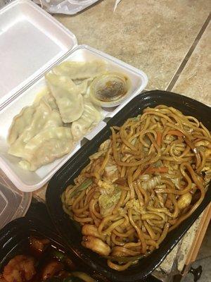 Steamed Dumplings & Shrimp Lo Mein