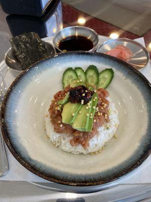 Spicy tuna over rice. Great taste and reasonably priced.