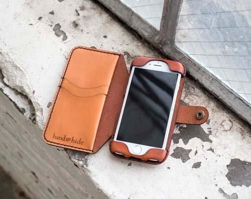 Handmade Phone Wallet for iPhone in English Tan