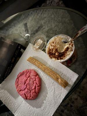 Arroz con leche, churro and cookie