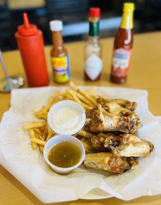 Fried Plain Wings with Lemon-Pepper sauce and ranch on the side.